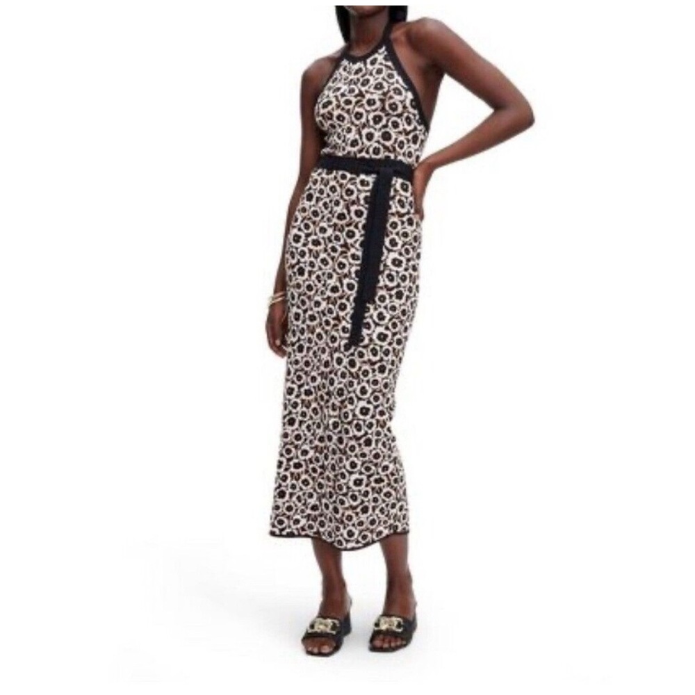 Diane Von Furstenberg Black and White Halter Midi Sundress